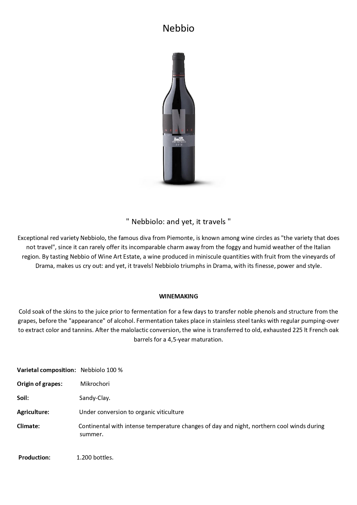 Wine tech sheet