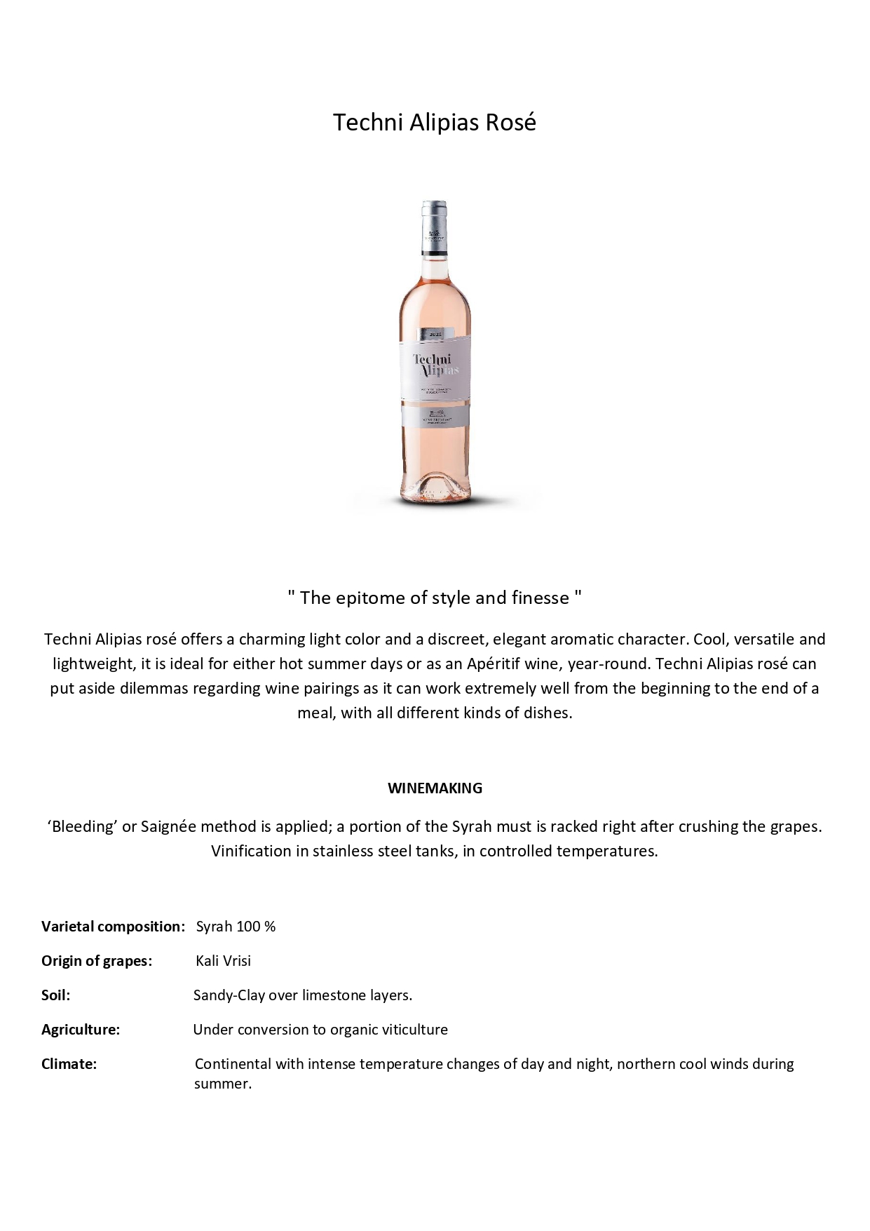 Wine tech sheet