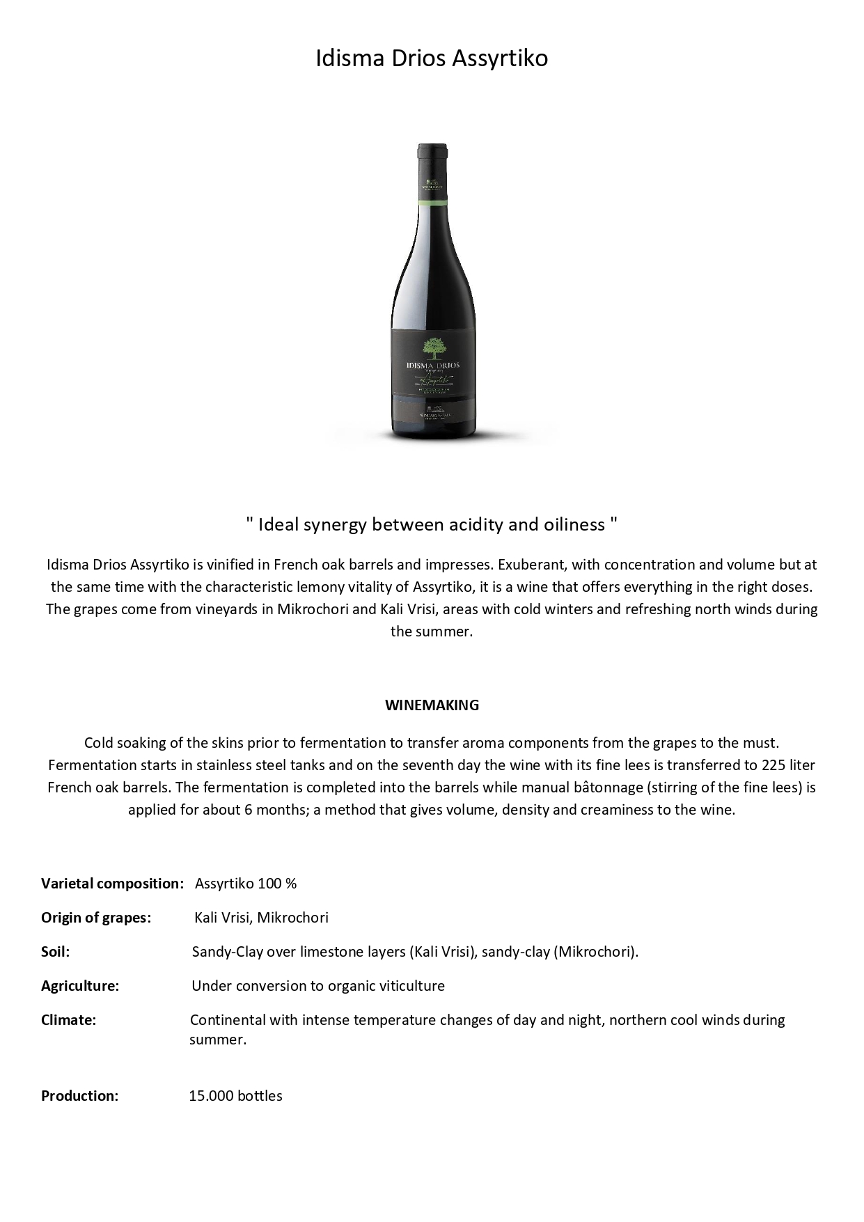 Wine tech sheet