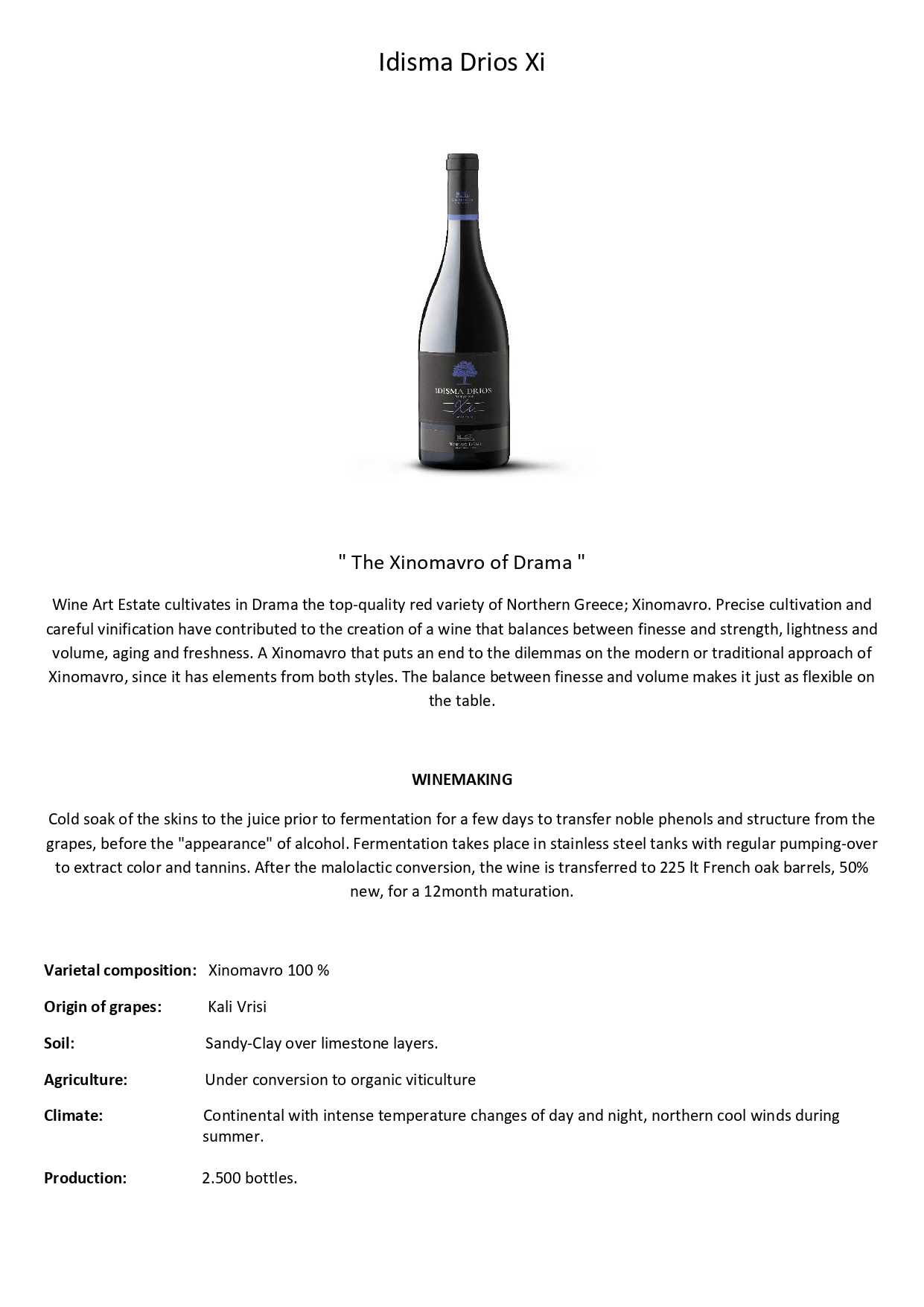 Wine tech sheet
