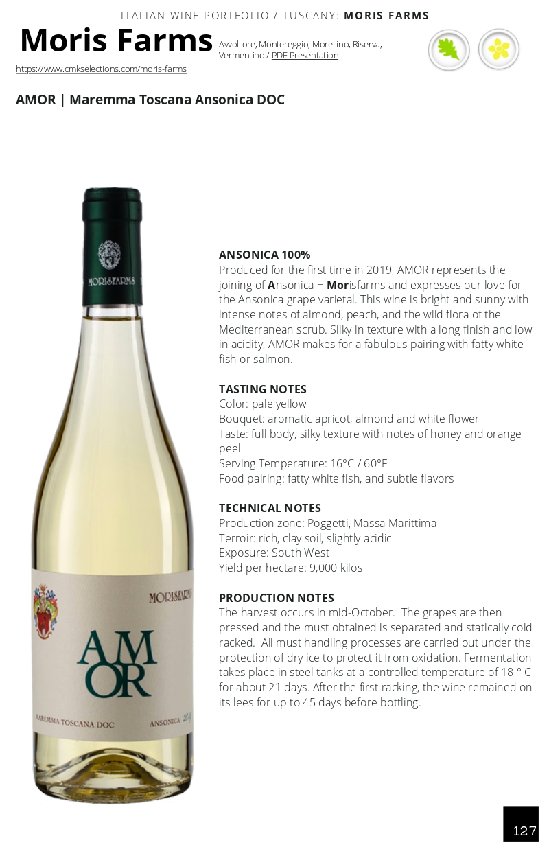 A wine bottle photo leading to a tech sheet