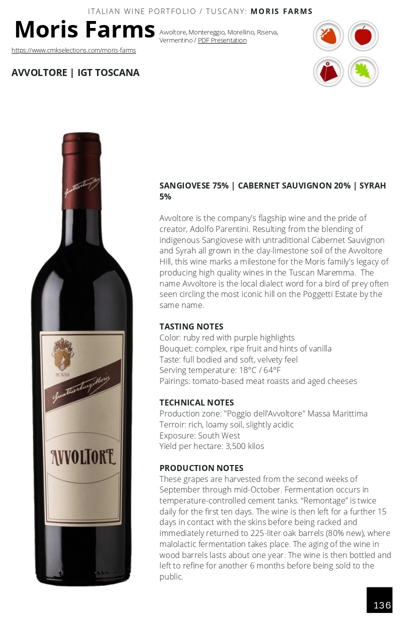 A wine bottle photo leading to a tech sheet