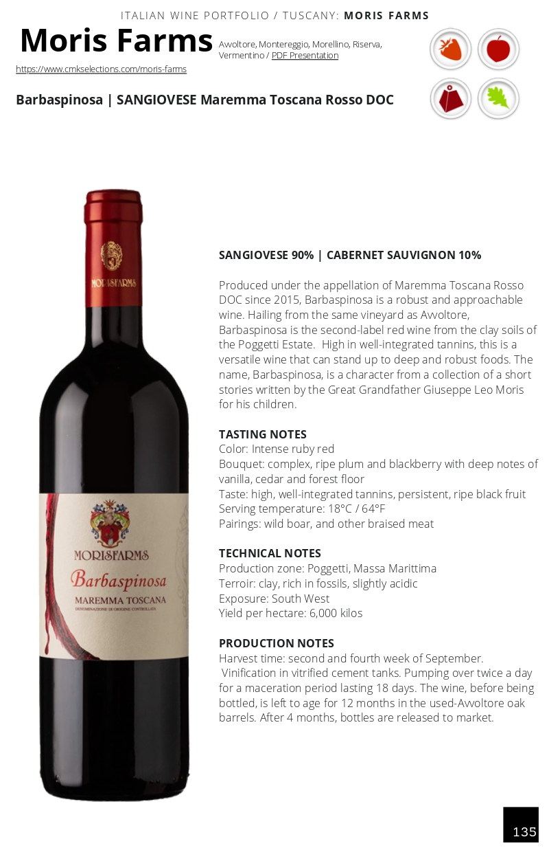 A wine bottle photo leading to a tech sheet