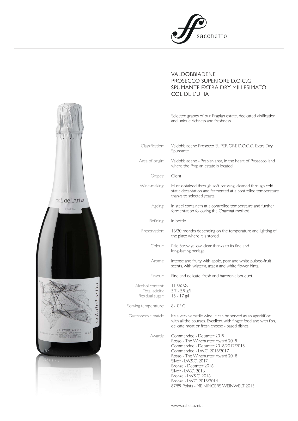 A wine bottle photo leading to a tech sheet