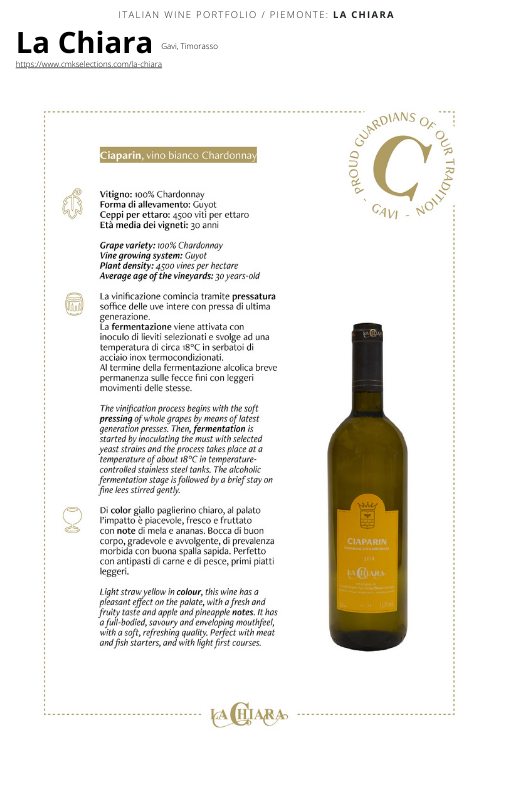 A wine bottle photo leading to a tech sheet