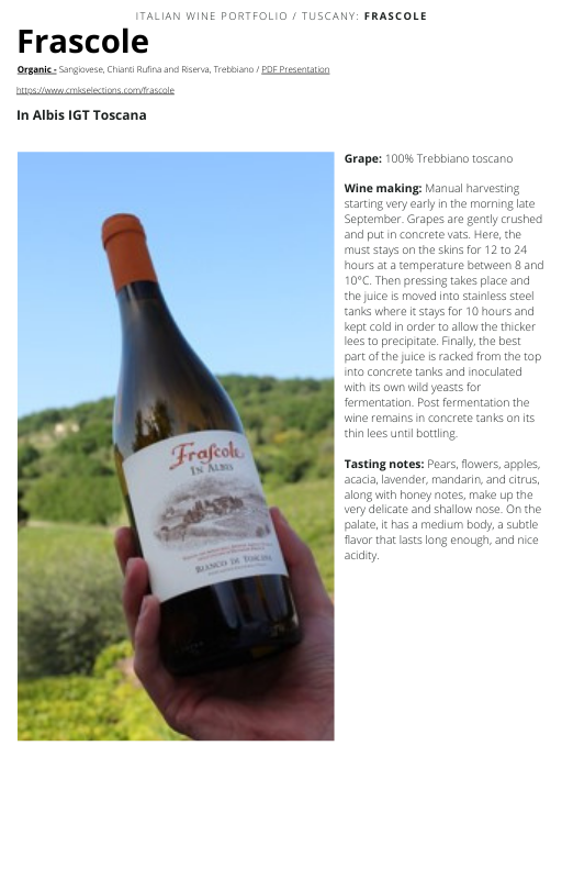 A wine bottle photo leading to a tech sheet