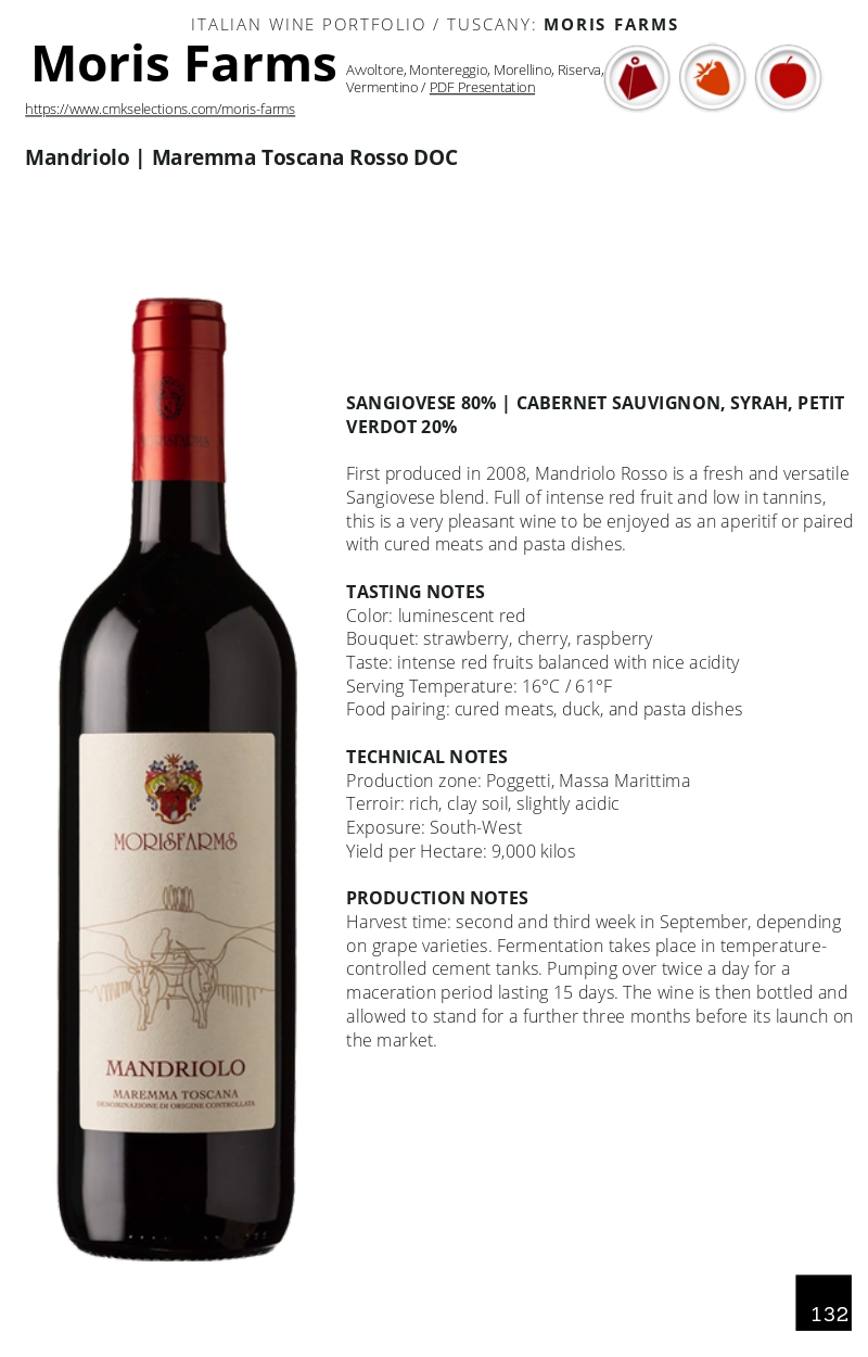 A wine bottle photo leading to a tech sheet
