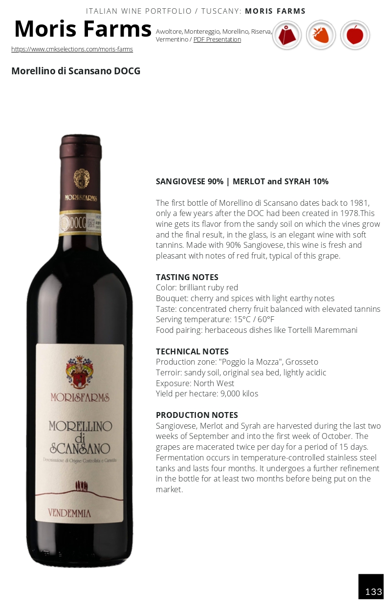 A wine bottle photo leading to a tech sheet