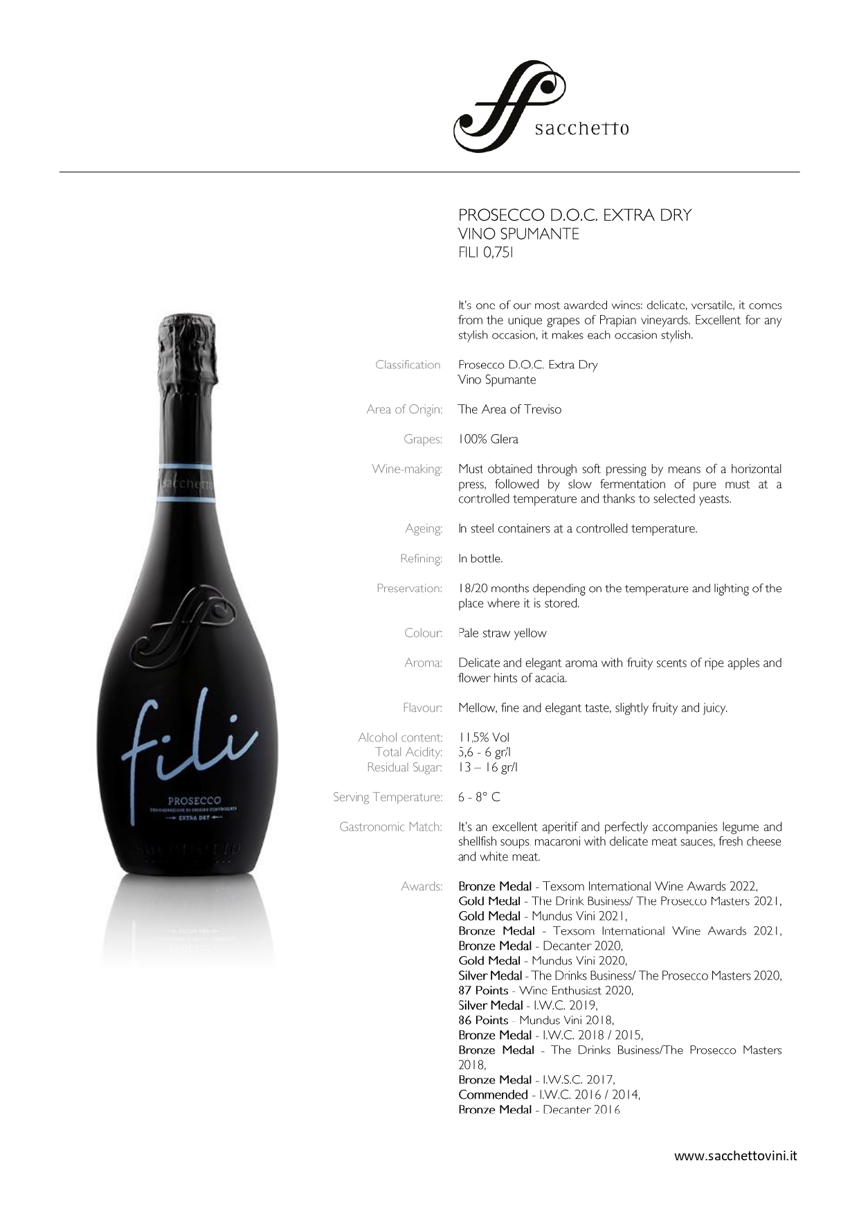 A wine bottle photo leading to a tech sheet