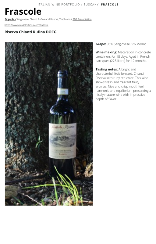 A wine bottle photo leading to a tech sheet