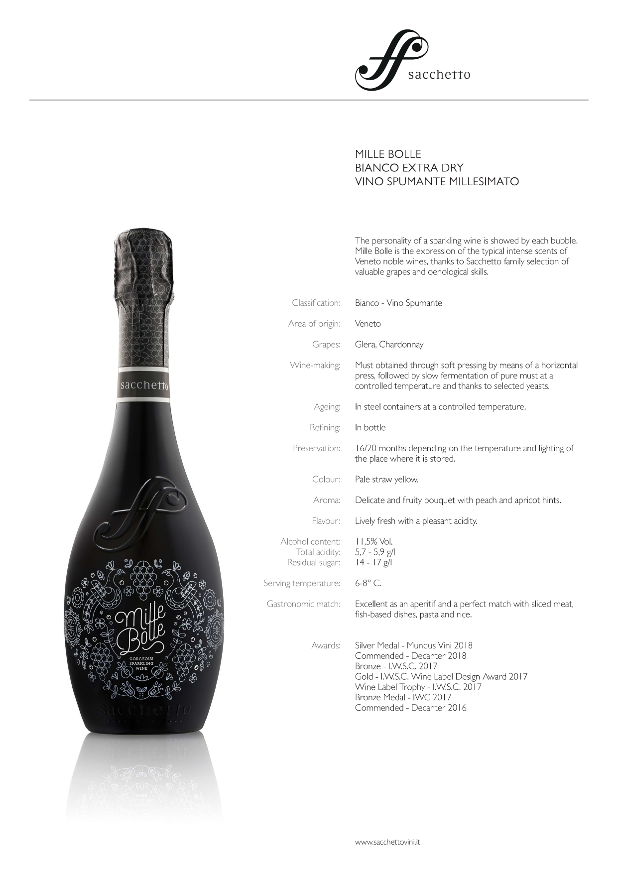 A wine bottle photo leading to a tech sheet