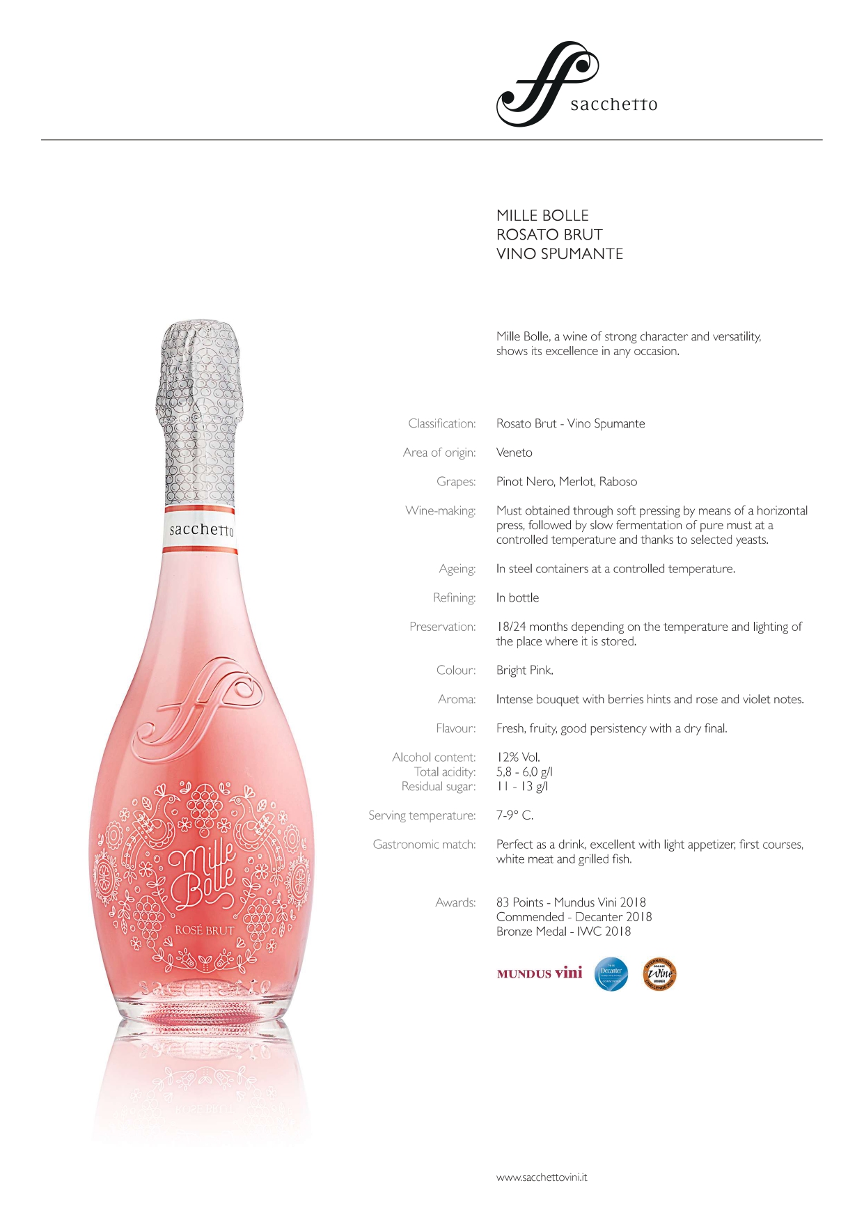 A wine bottle photo leading to a tech sheet