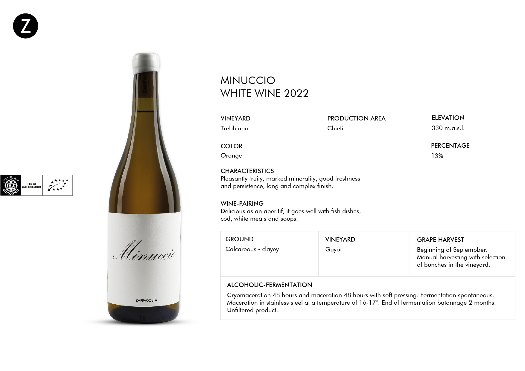A technical sheet of a wine