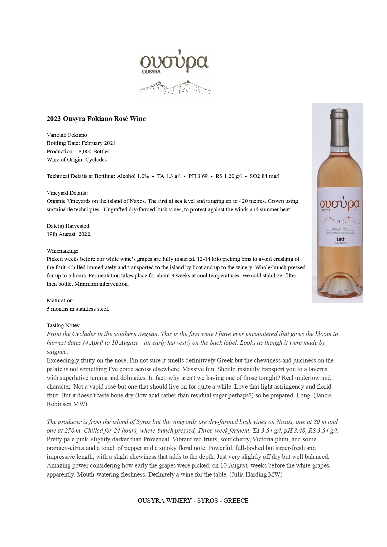A wine Tech Sheet