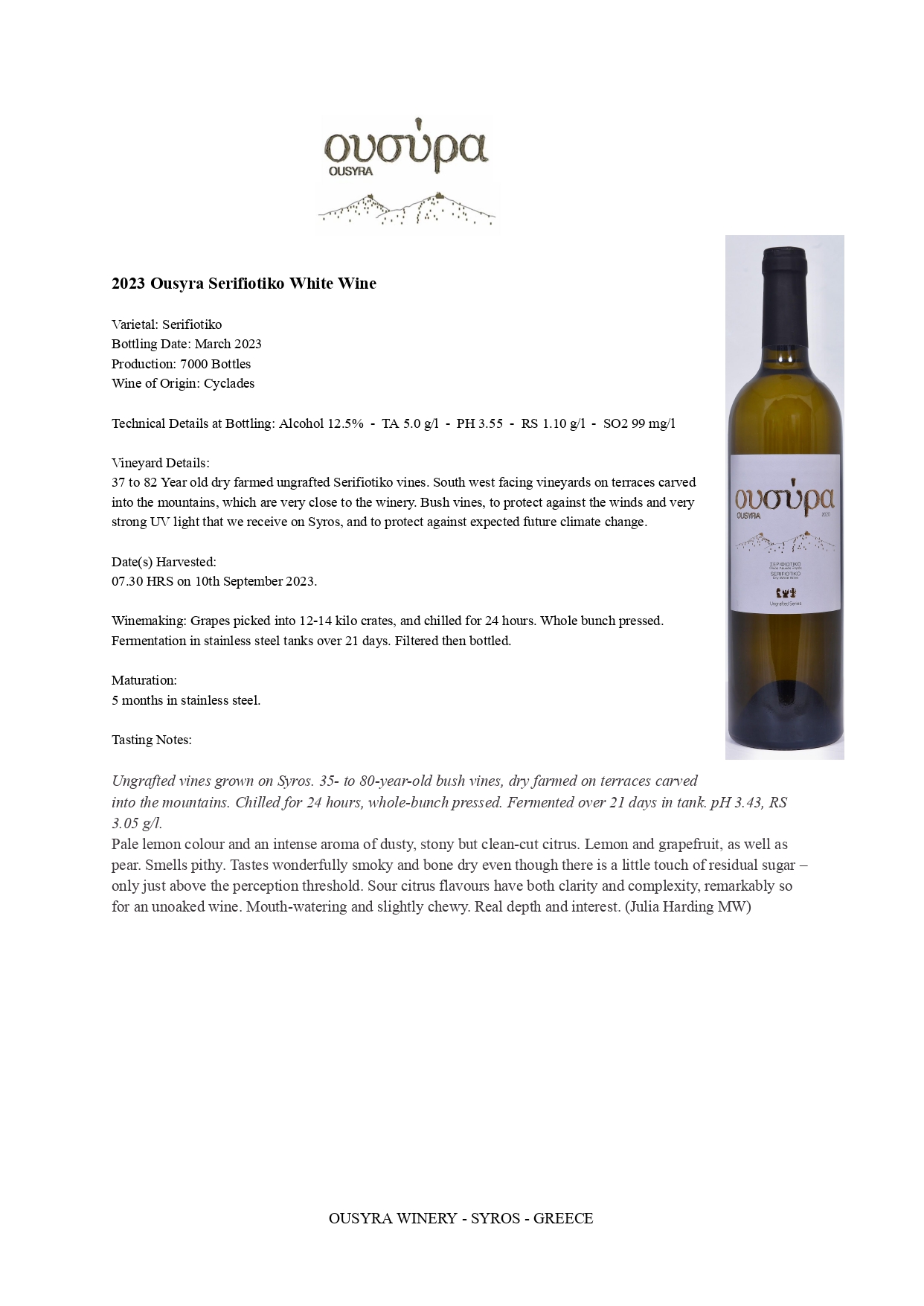 A wine Tech Sheet