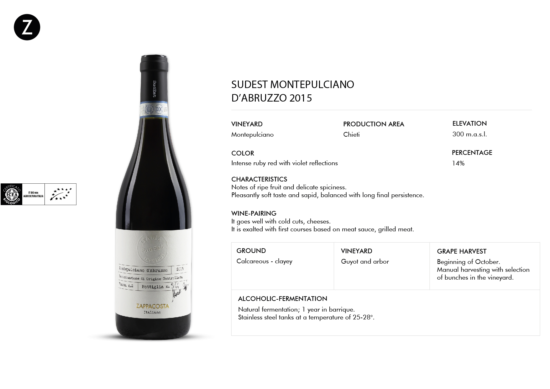 A technical sheet of a wine