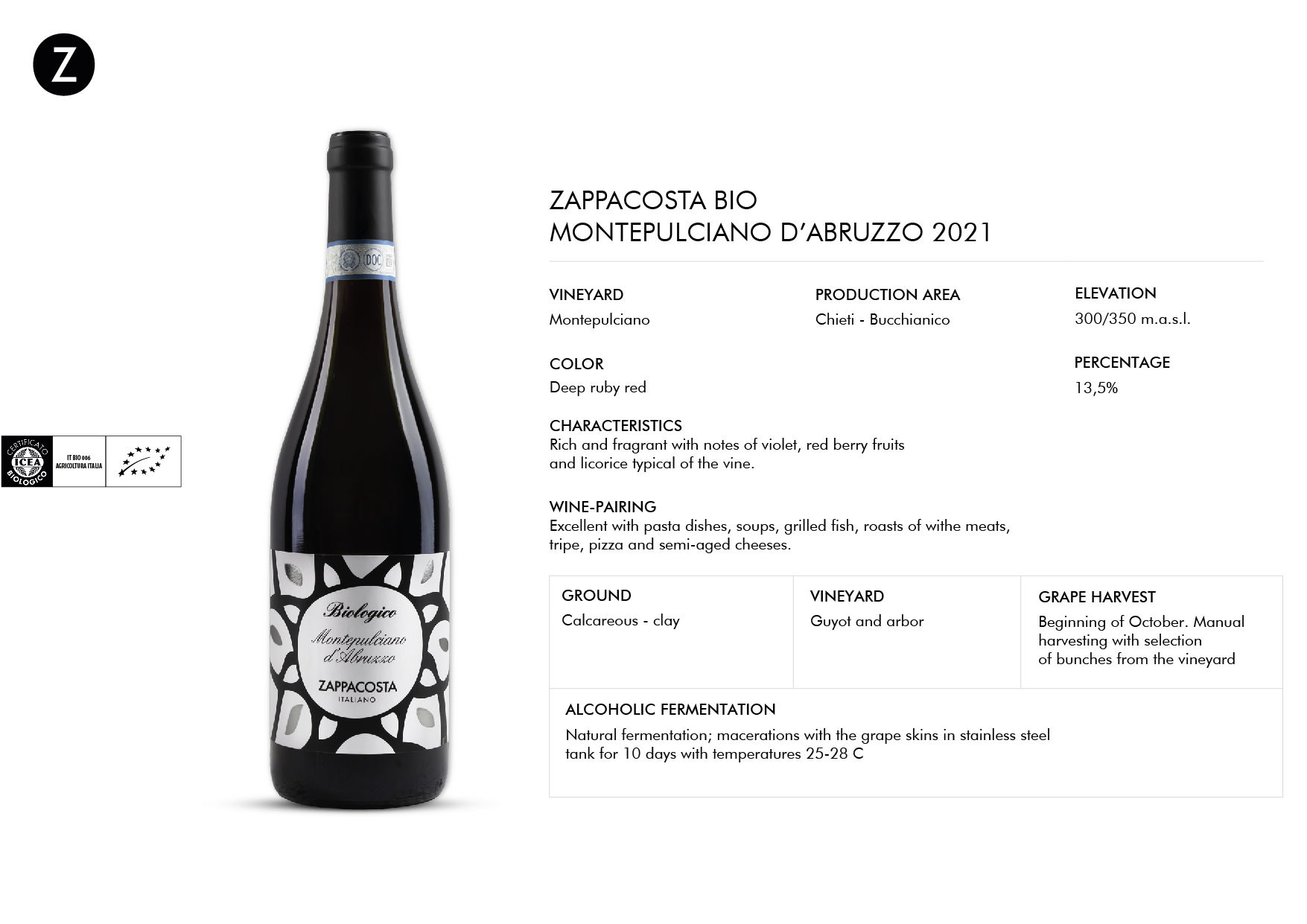 A technical sheet of a wine