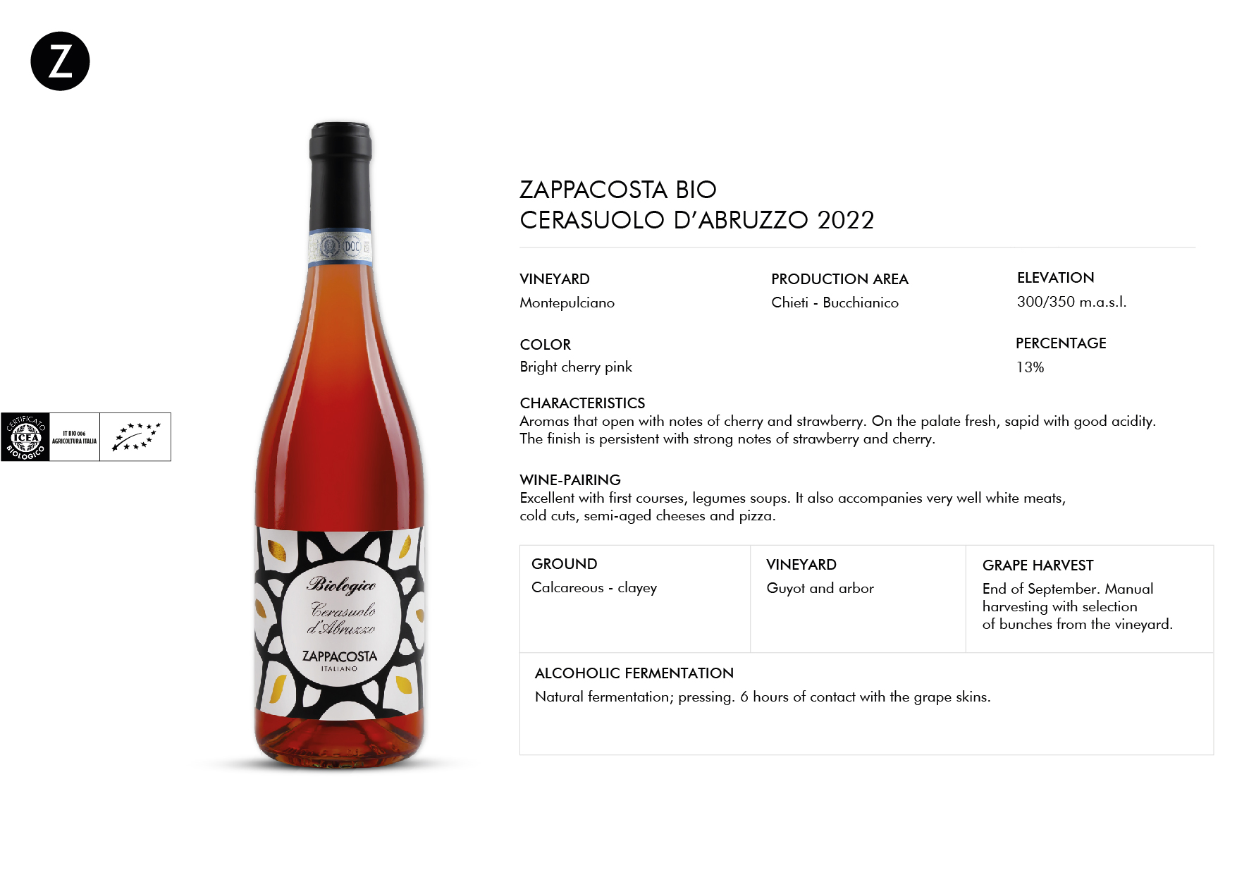 A technical sheet of a wine