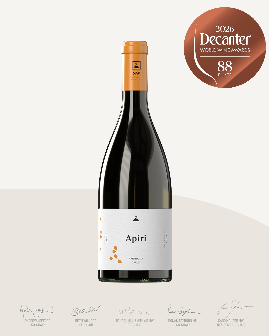 A poster of a wine award, the award and the wine bottle