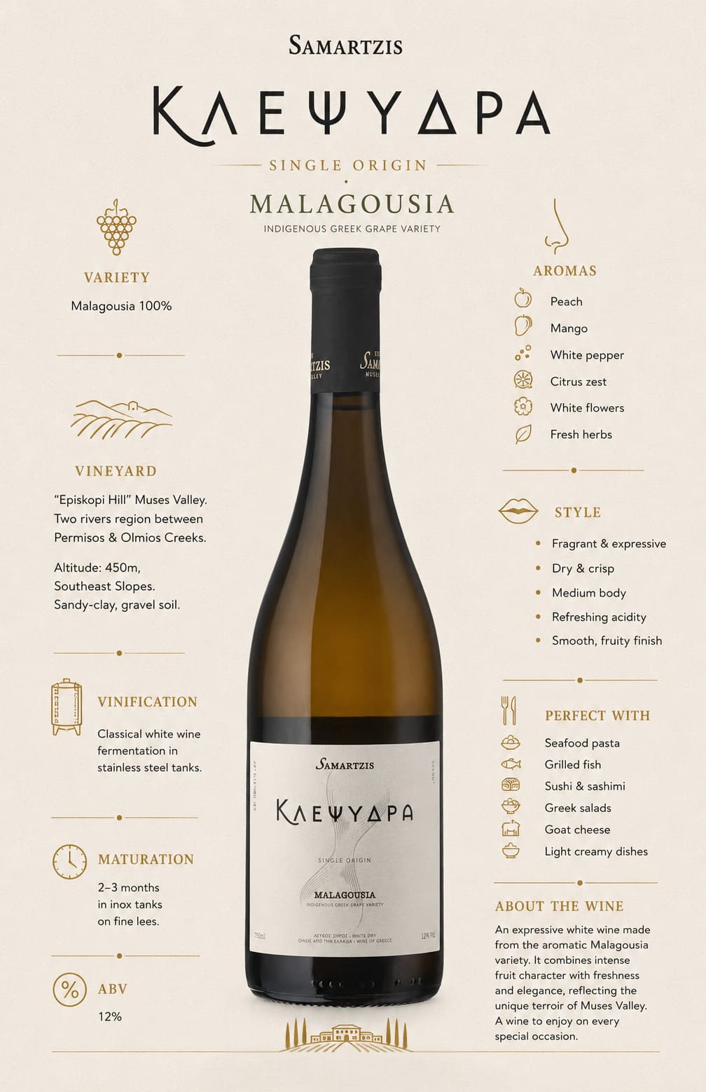 A bottle of wine is presented of Samartzis Estate.