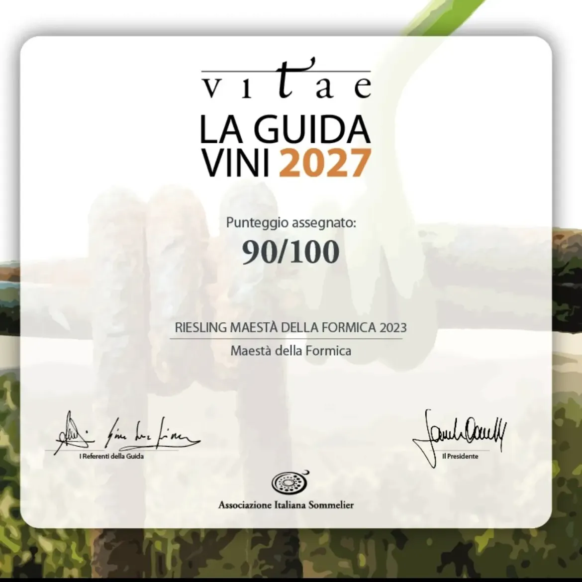 A wune award for Maesta della Formica winery